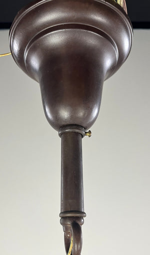 Antique Circa 1920 Three Light Pan Fixture with Ringed Center Body and Cast Acanthus Arms