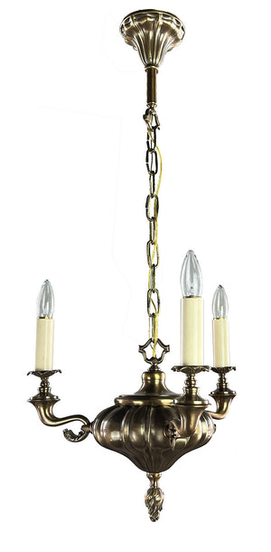 Antique Circa 1910 Three Light Embossed Sheffield Fixture with Cast Scroll Arms