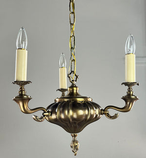 Antique Circa 1910 Three Light Embossed Sheffield Fixture with Cast Scroll Arms