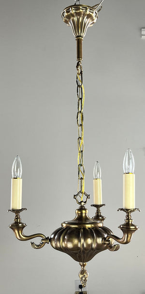 Antique Circa 1910 Three Light Embossed Sheffield Fixture with Cast Scroll Arms
