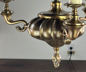 Antique Circa 1910 Three Light Embossed Sheffield Fixture with Cast Scroll Arms