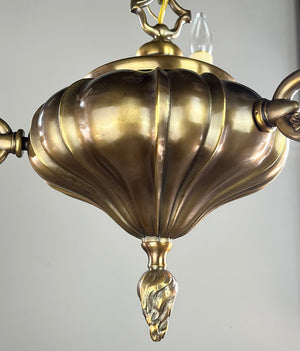 Antique Circa 1910 Three Light Embossed Sheffield Fixture with Cast Scroll Arms