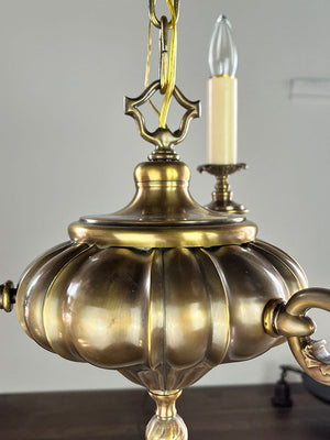 Antique Circa 1910 Three Light Embossed Sheffield Fixture with Cast Scroll Arms