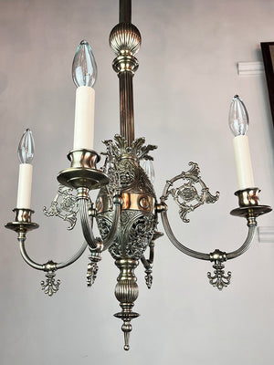 Antique Circa 1890s Converted Four Light Late Victorian Gas Light with Cast Open Work Center Body