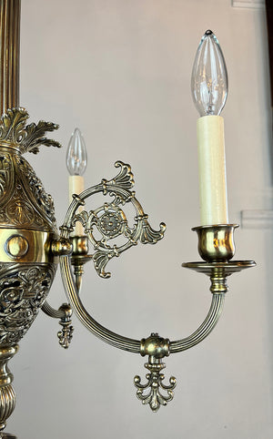 Antique Circa 1890s Converted Four Light Late Victorian Gas Light with Cast Open Work Center Body