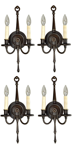 $950 PAIR - SET OF 4 AVAILABLE -  Antique Circa 1910 Georgian / Colonial Revival Elongated Double Light Wall Sconces