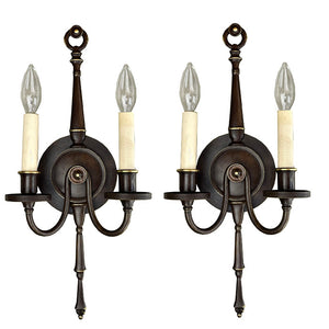 $950 PAIR - SET OF 4 AVAILABLE -  Antique Circa 1910 Georgian / Colonial Revival Elongated Double Light Wall Sconces
