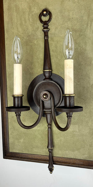 $950 PAIR - SET OF 4 AVAILABLE -  Antique Circa 1910 Georgian / Colonial Revival Elongated Double Light Wall Sconces