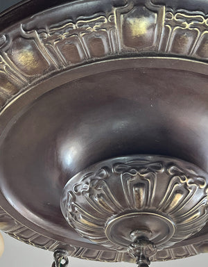 Antique Circa 1915 Four Light Embossed Art Nouveau Patterned Flush Mount