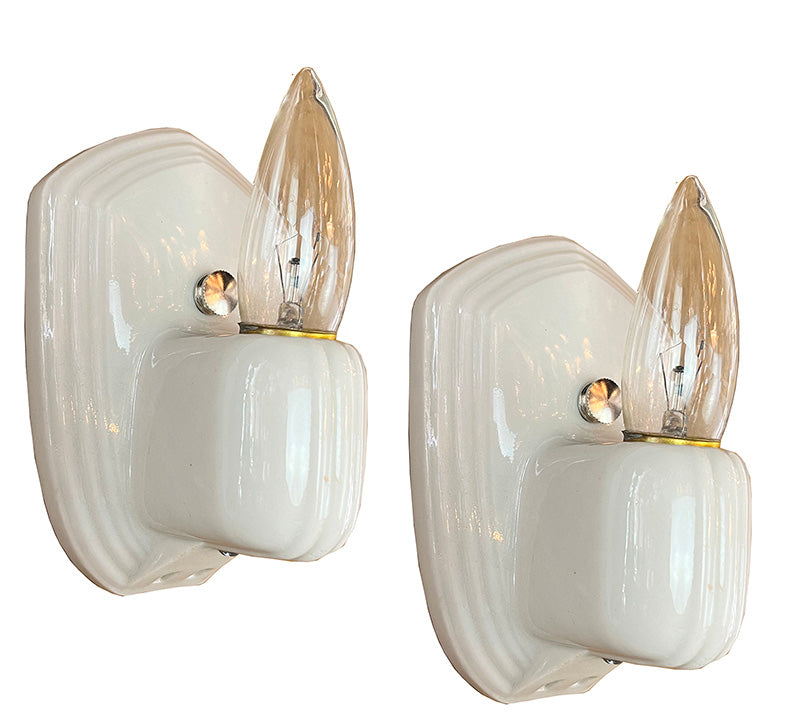 $450 PAIR - Antique Circa 1930 Art Deco Porcelain Sconces