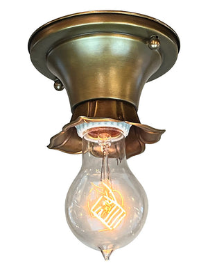 $800 SET OF 4 - Antique Circa 1910-20s Early Electric Embossed Floral Edison Bulb Flush Mount