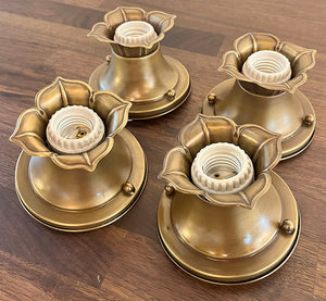 $800 SET OF 4 - Antique Circa 1910-20s Early Electric Embossed Floral Edison Bulb Flush Mount