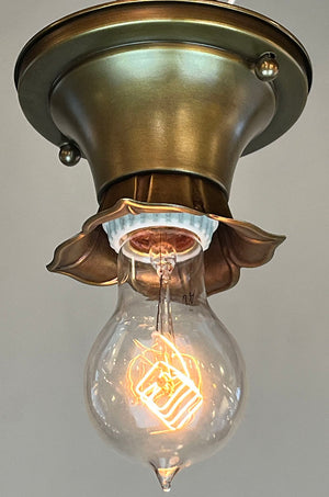 $800 SET OF 4 - Antique Circa 1910-20s Early Electric Embossed Floral Edison Bulb Flush Mount