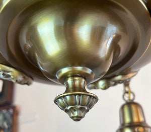 Antique Circa 1920 Four Light Cast Acanthus Arm Pan Light with Vintage Fluted Garland and Berry Shades
