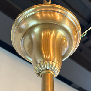Antique Circa 1920 Four Light Cast Acanthus Arm Pan Light with Vintage Fluted Garland and Berry Shades
