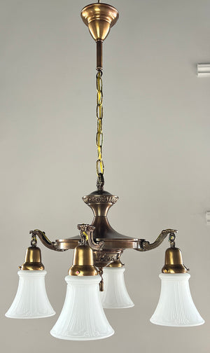 Antique Circa 1915 Edwardian Four Light Pan with Cast Acanthus Arms and Embossed Center Body