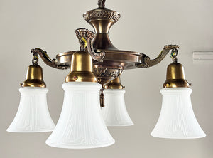 Antique Circa 1915 Edwardian Four Light Pan with Cast Acanthus Arms and Embossed Center Body