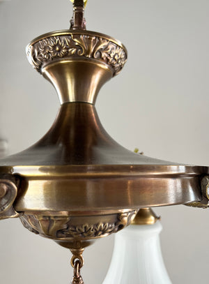 Antique Circa 1915 Edwardian Four Light Pan with Cast Acanthus Arms and Embossed Center Body