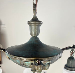 Antique Circa 1920 Four Light NeoClassical Pan Light with Embossed Center Body and Scroll and Acanthus Arms