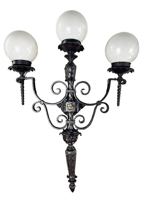 SET OF 4 LARGE SCALE (34" x 24") Antique Circa 1930 Spanish Revival Three Light Exterior Wall Sconces