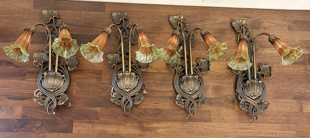 SET OF 4 AVAILABLE - $175 PER PAIR - Art Nouveau Reproduction Wall Scocnes