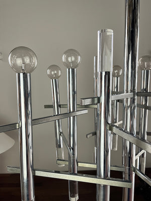 Vintage 1970s Signed Gaetano Sciolari Nine Light Chrome and Lucite Mid Century Chandelier