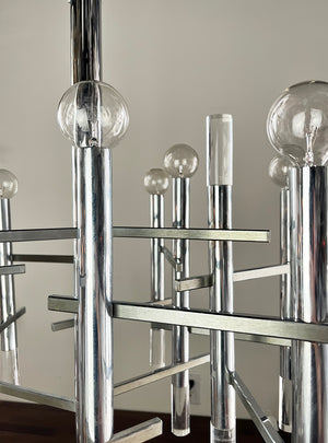 Vintage 1970s Signed Gaetano Sciolari Nine Light Chrome and Lucite Mid Century Chandelier
