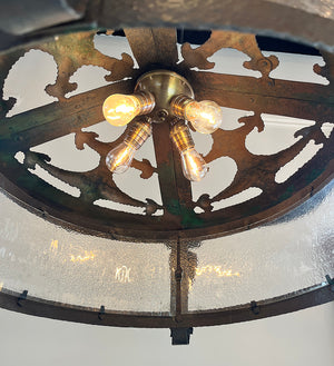 Incredible Antique Circa 1900 Large Arts and Crafts Hand Hammered Wrought Iron Fixture