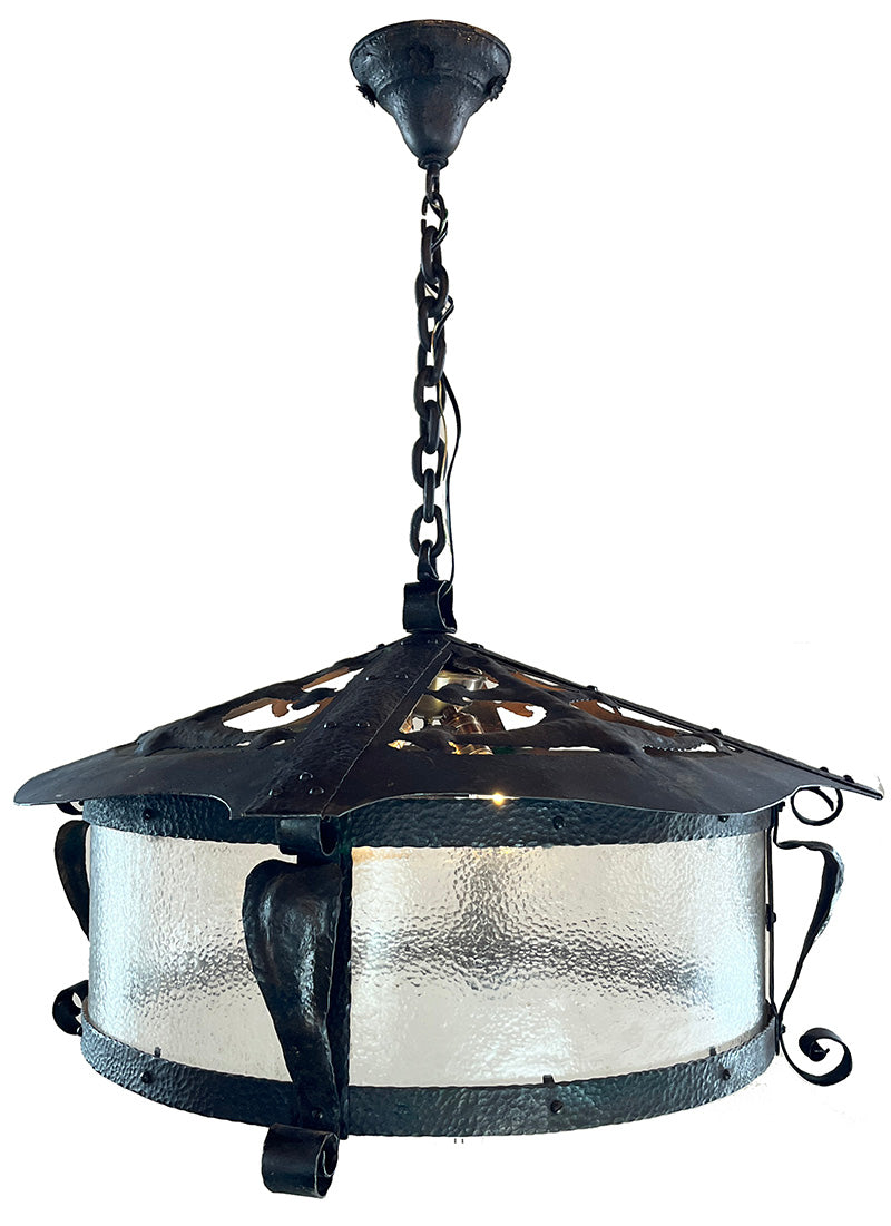 Incredible Antique Circa 1900 Large Arts and Crafts Hand Hammered Wrought Iron Fixture