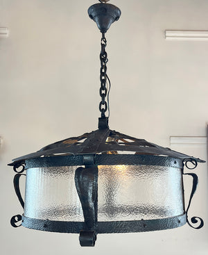 Incredible Antique Circa 1900 Large Arts and Crafts Hand Hammered Wrought Iron Fixture