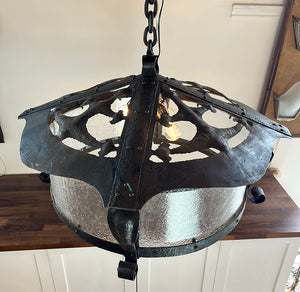 Incredible Antique Circa 1900 Large Arts and Crafts Hand Hammered Wrought Iron Fixture
