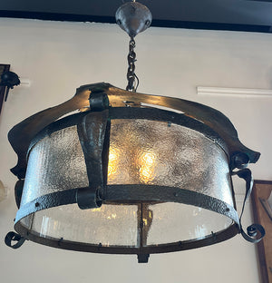 Incredible Antique Circa 1900 Large Arts and Crafts Hand Hammered Wrought Iron Fixture