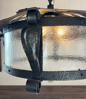 Incredible Antique Circa 1900 Large Arts and Crafts Hand Hammered Wrought Iron Fixture