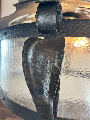 Incredible Antique Circa 1900 Large Arts and Crafts Hand Hammered Wrought Iron Fixture