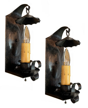 $500 PAIR - SET OF 6 AVAILABLE- Circa 1910 Arts and Crafts Single Light Candle Sconce with Original Finish