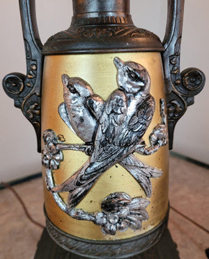 $2,400 PAIR - Antique Circa 1880s, Incredible Eastlake Gas Portable Table Lamps with Sparrow and Griffin Motifs