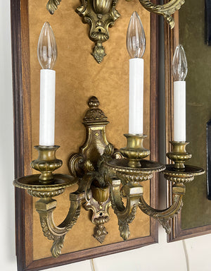 $1800 PAIR - Antique Circa 1900 Pair of French Three Light Cast Bronze Beaux Arts Wall Sconces