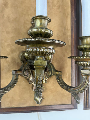 $1800 PAIR - Antique Circa 1900 Pair of French Three Light Cast Bronze Beaux Arts Wall Sconces