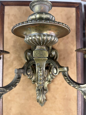 $1800 PAIR - Antique Circa 1900 Pair of French Three Light Cast Bronze Beaux Arts Wall Sconces