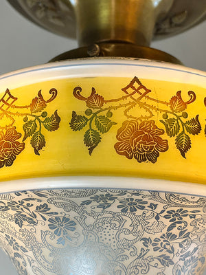 Antique Circa 1925-30 Bellova Floral Pattern Painted and Etched Flush Mount