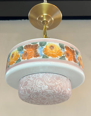 Antique Circa 1925-30 Bellova Floral Pattern Painted and Etched Pendant