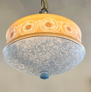 Antique Circa 1925-30 Bellova Floral Pattern Painted and Etched Pendant