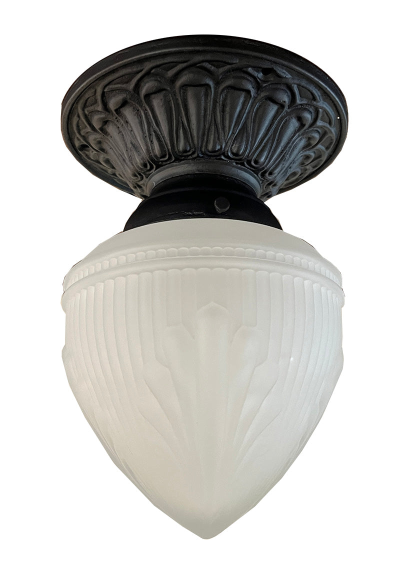 SET OF 6 AVAILABLE - Cast Iron Exterior Flush Mount with Fluted Deco Acanthus Pattern Shade
