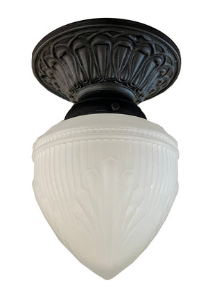 SET OF 6 AVAILABLE - Cast Iron Exterior Flush Mount with Fluted Deco Acanthus Pattern Shade