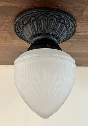SET OF 6 AVAILABLE - Cast Iron Exterior Flush Mount with Fluted Deco Acanthus Pattern Shade