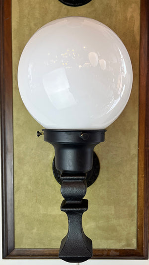 $750 PAIR - Circa 1920s Exterior Cast Iron Wall Sconces with Egg and Dart Motif Backplates