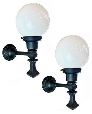$750 PAIR - Circa 1920s Exterior Cast Iron Wall Sconces with Egg and Dart Motif Backplates