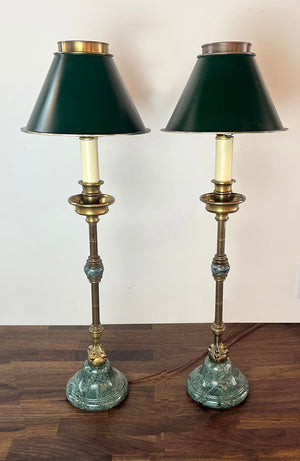 $1100 PAIR- Elegant Pair of Vintage Champan Neo Classical Claw Foot Table Lamps with Marble Bases