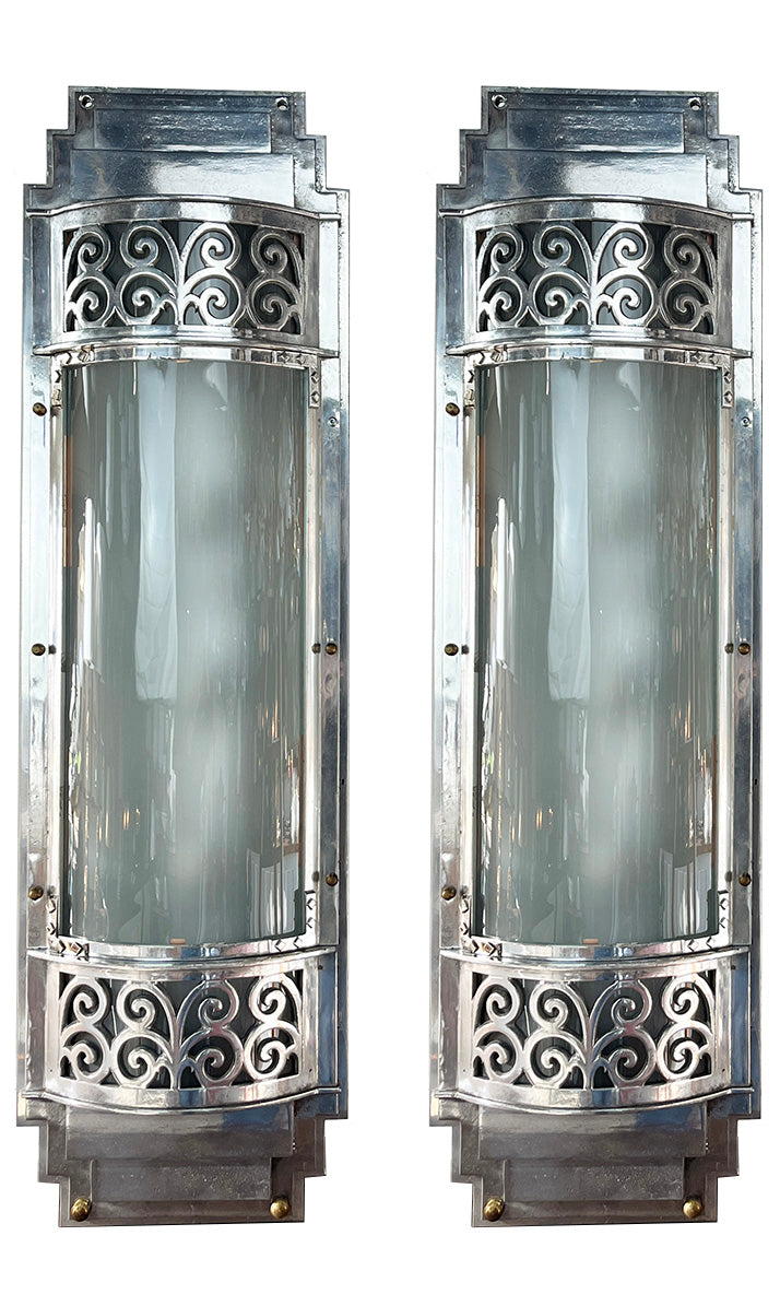 $5000 PAIR - Rare pair of Large (52" tall) Circa 1930 Art Deco Commercial Sconces