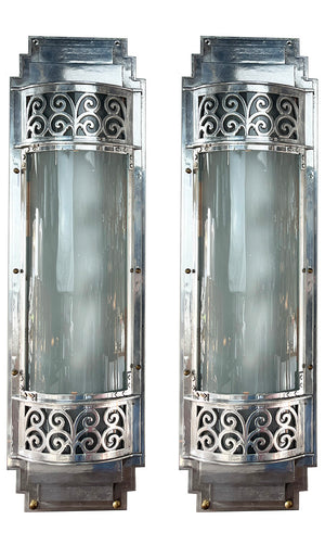 $5000 PAIR - Rare pair of Large (52" tall) Circa 1930 Art Deco Commercial Sconces